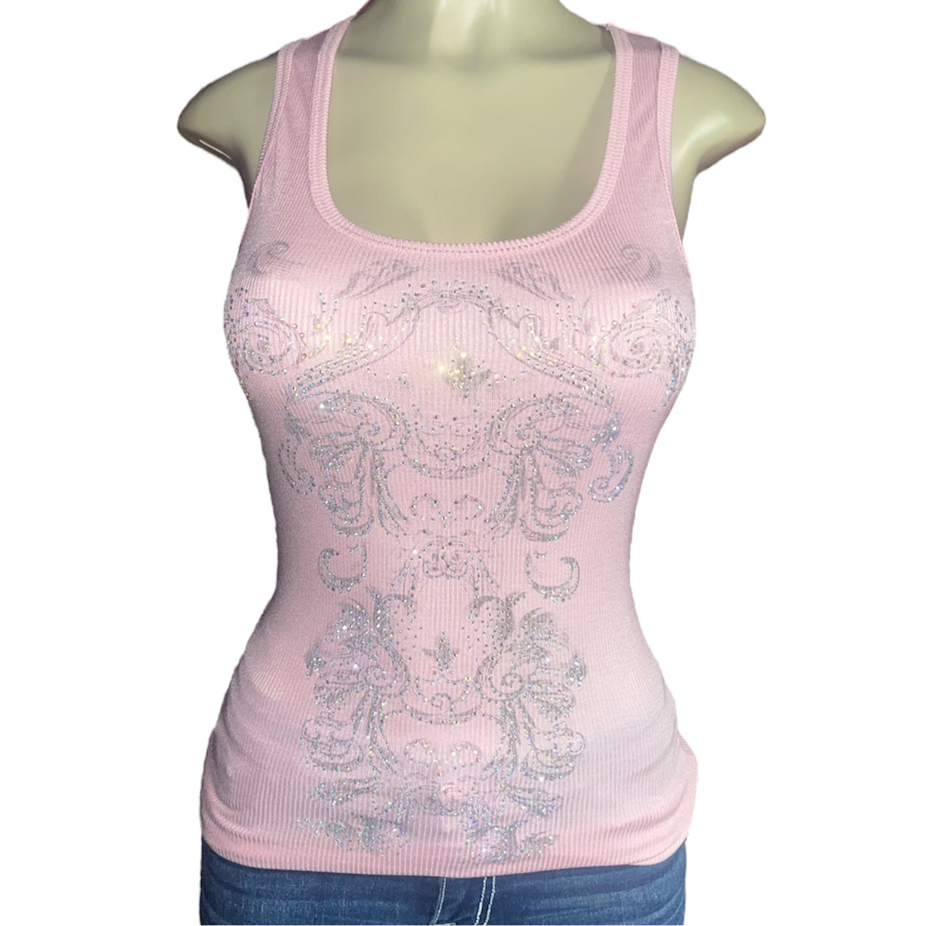 Obsessed Rhinestone Rib Knit Tank Top