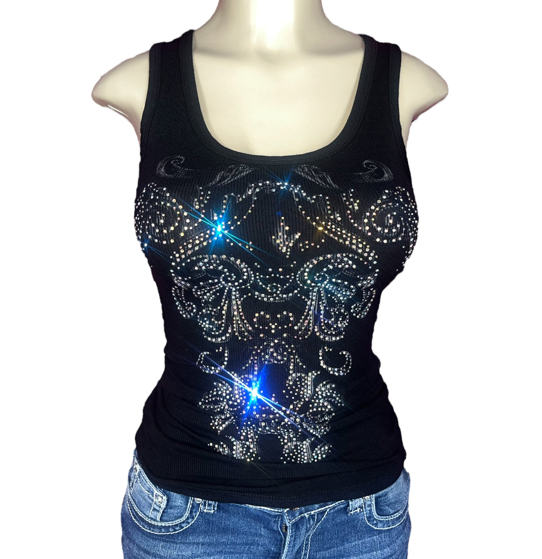 Obsessed Rhinestone Rib Knit Tank Top