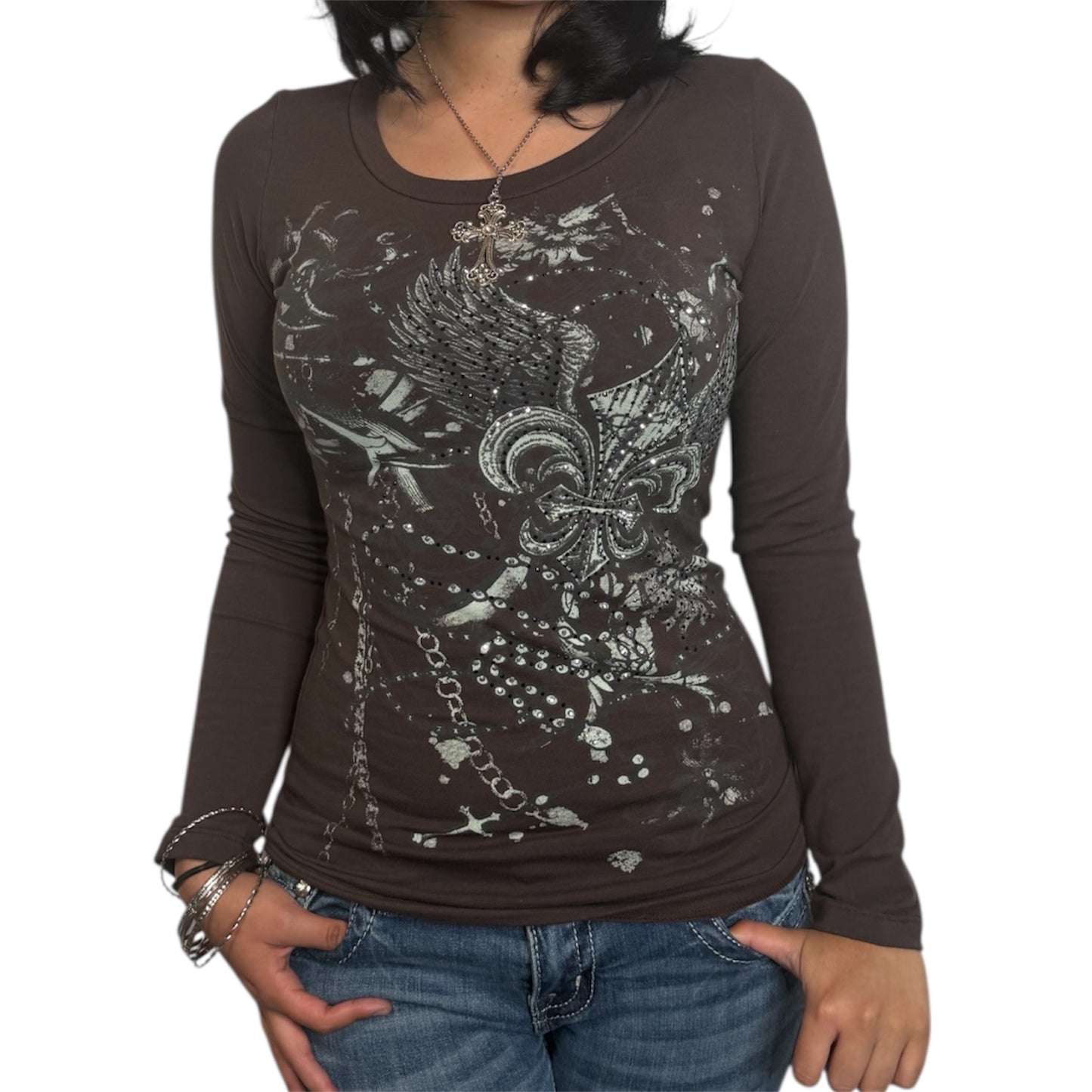 Bella Rhinestone Long Sleeve Brown