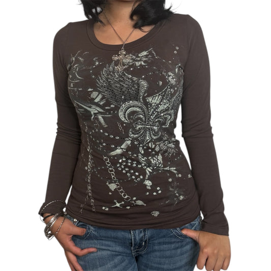 Bella Rhinestone Long Sleeve Brown