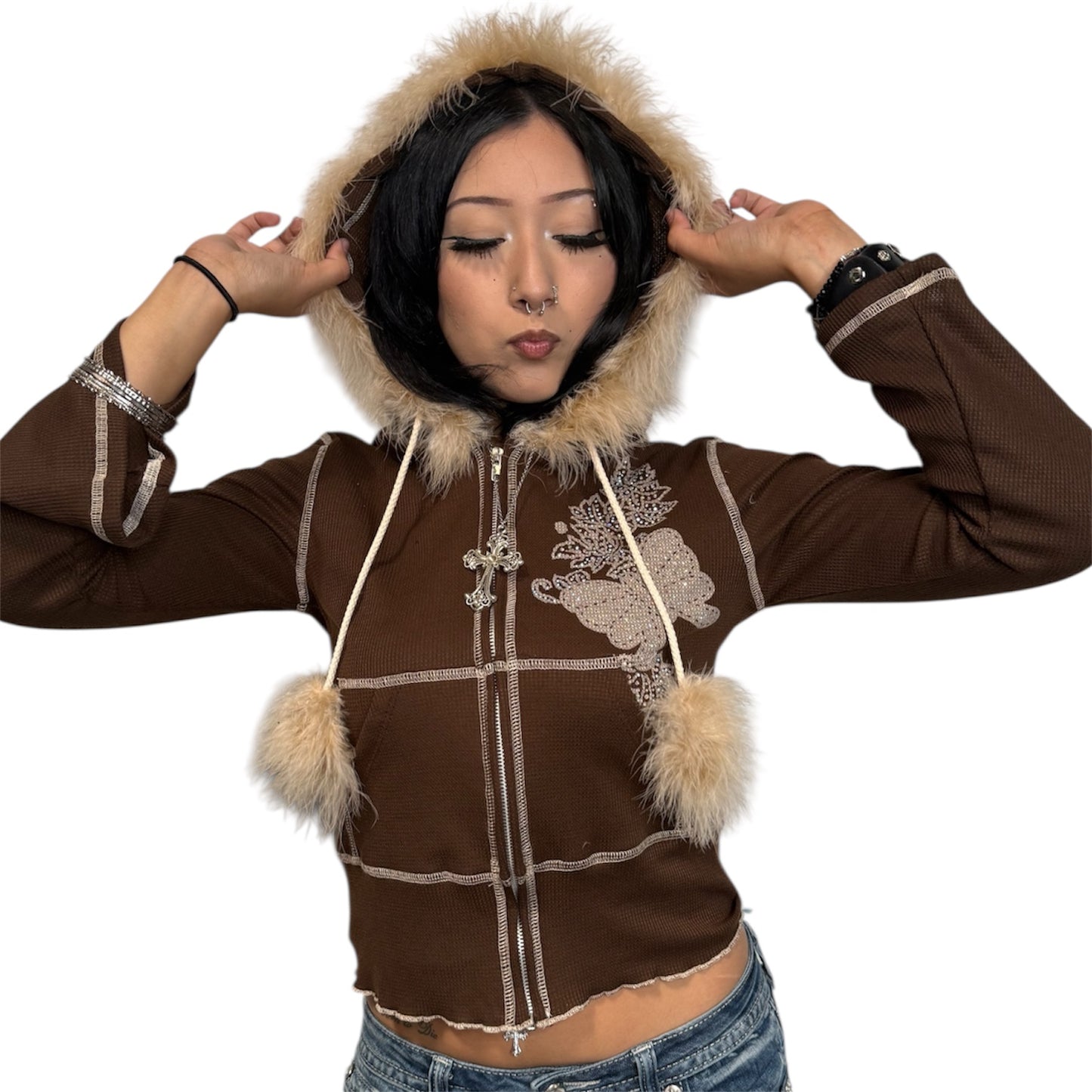 Butterfly Bliss Fur Zip Up Sweater