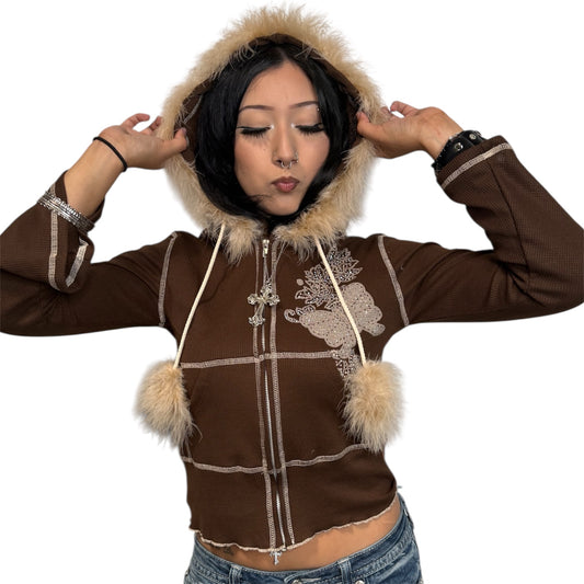 Butterfly Bliss Fur Zip Up Sweater