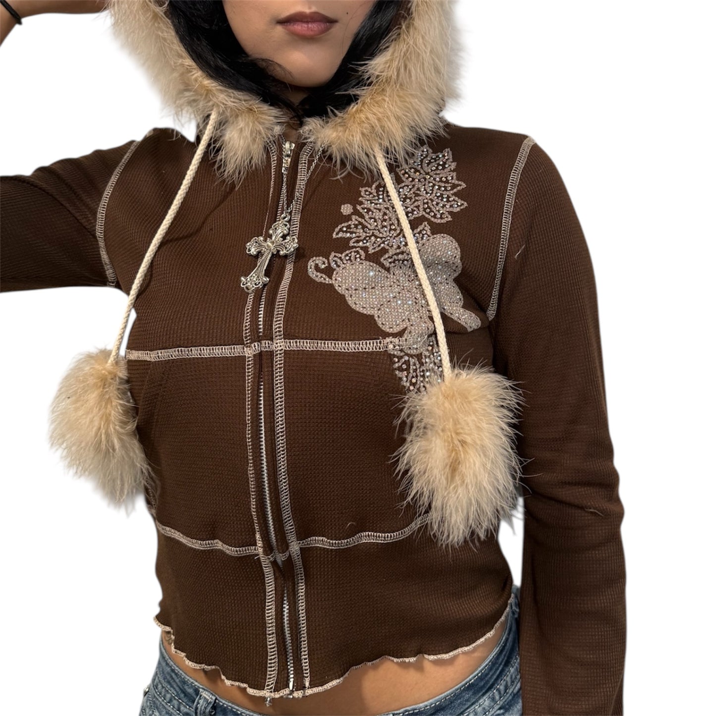 Butterfly Bliss Fur Zip Up Sweater