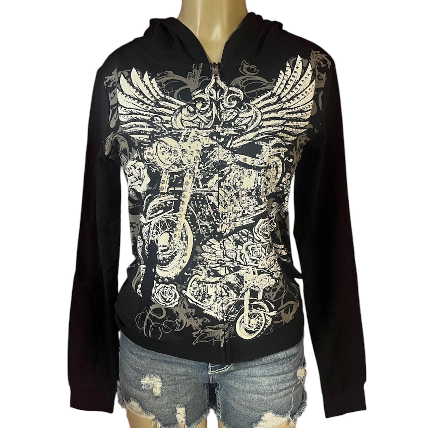 Motorcycle Rhinestone Hoodie