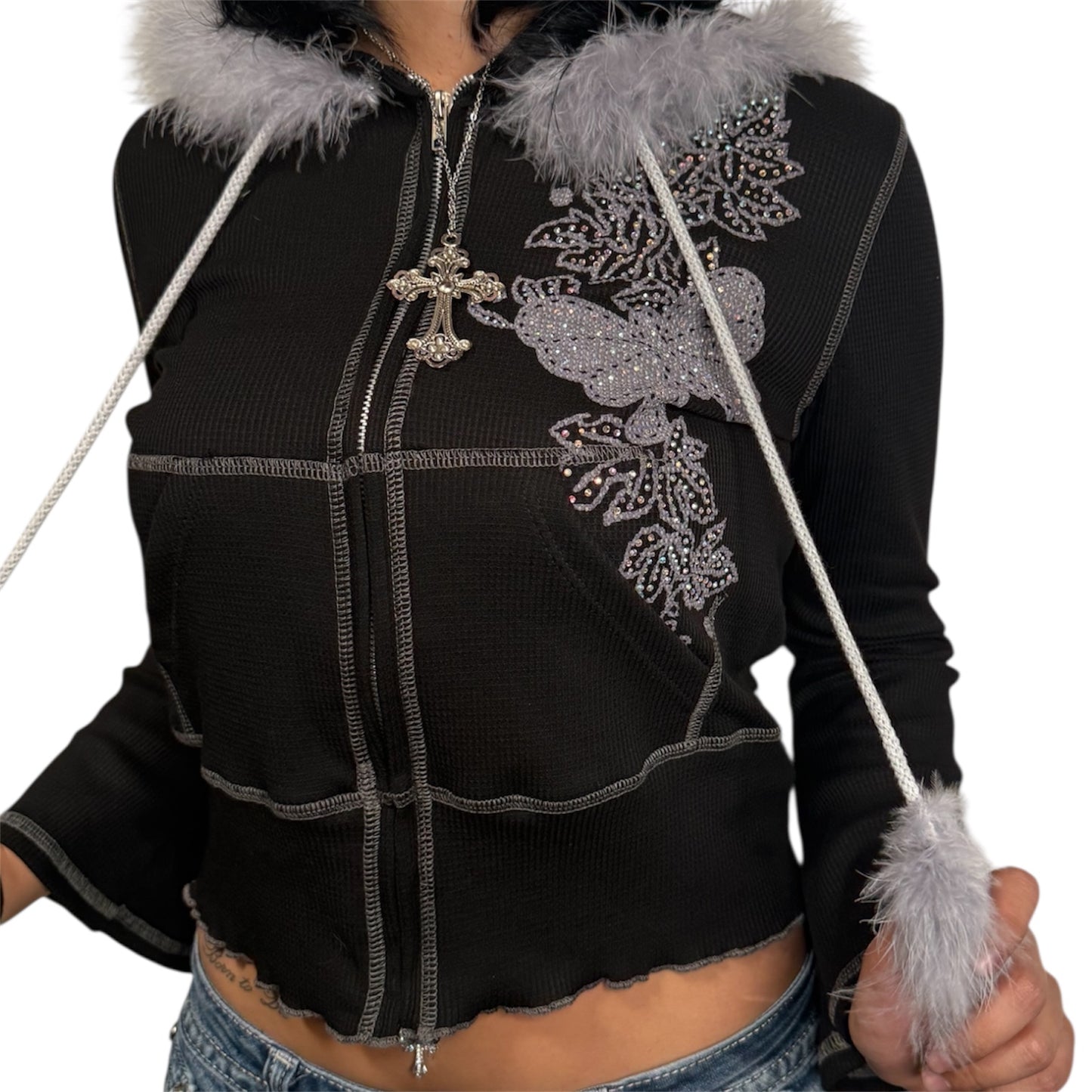 Butterfly Bliss Zip Up Hoodie Black