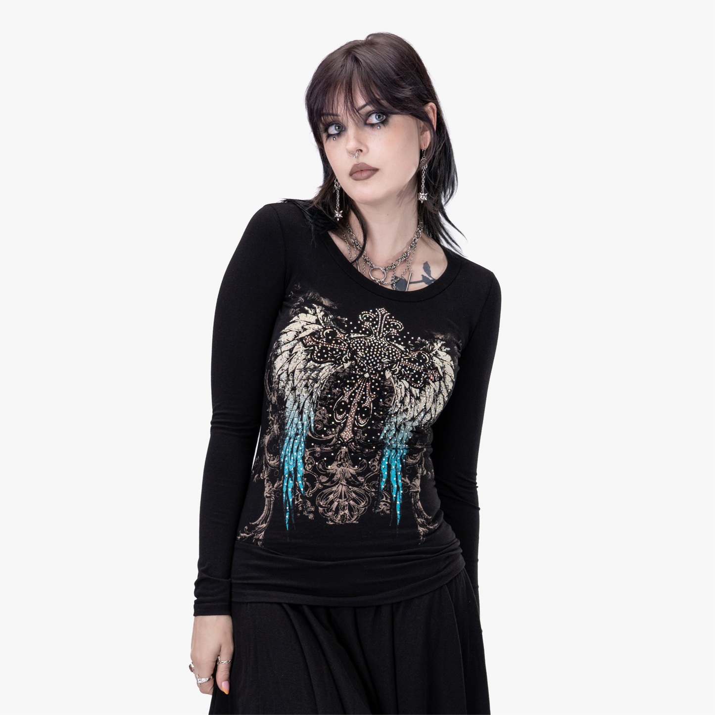 Angela Rhinestone Long Sleeve Black
