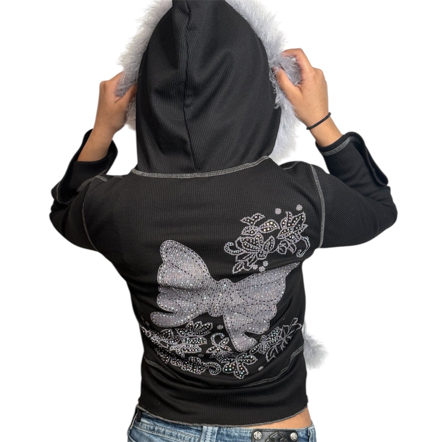 Butterfly Bliss Zip Up Hoodie Black