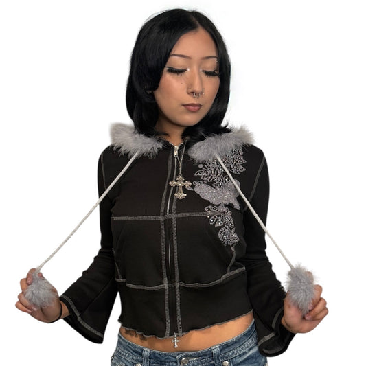 Butterfly Bliss Zip Up Hoodie Black