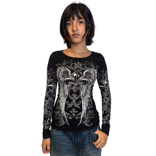 Celestia Rhinestone Long Sleeve Black