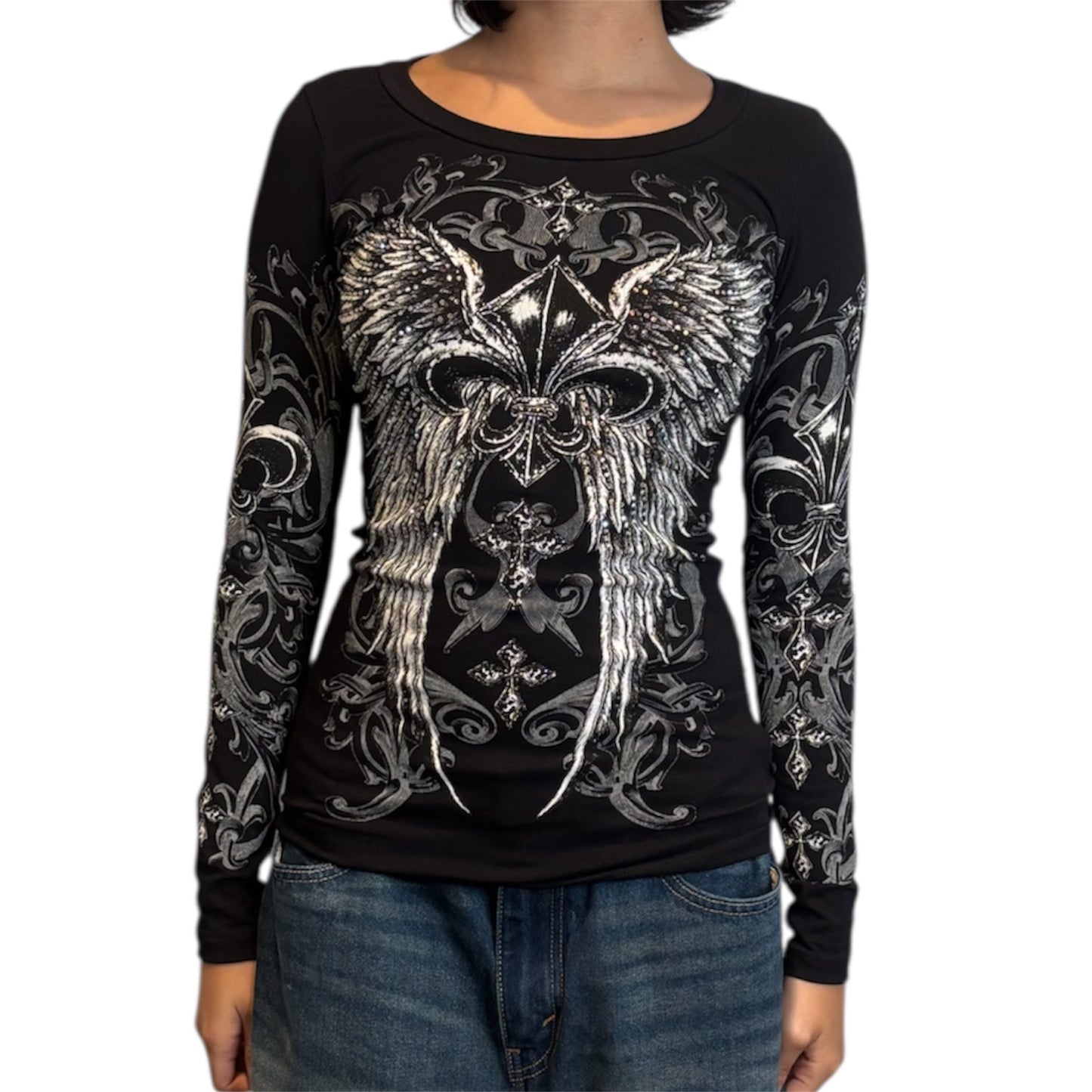 Celestia Rhinestone Long Sleeve Black