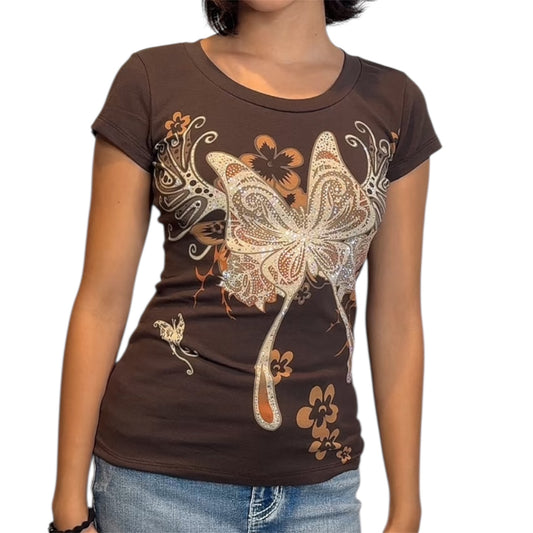 Butterfly Bliss T Shirt Brown