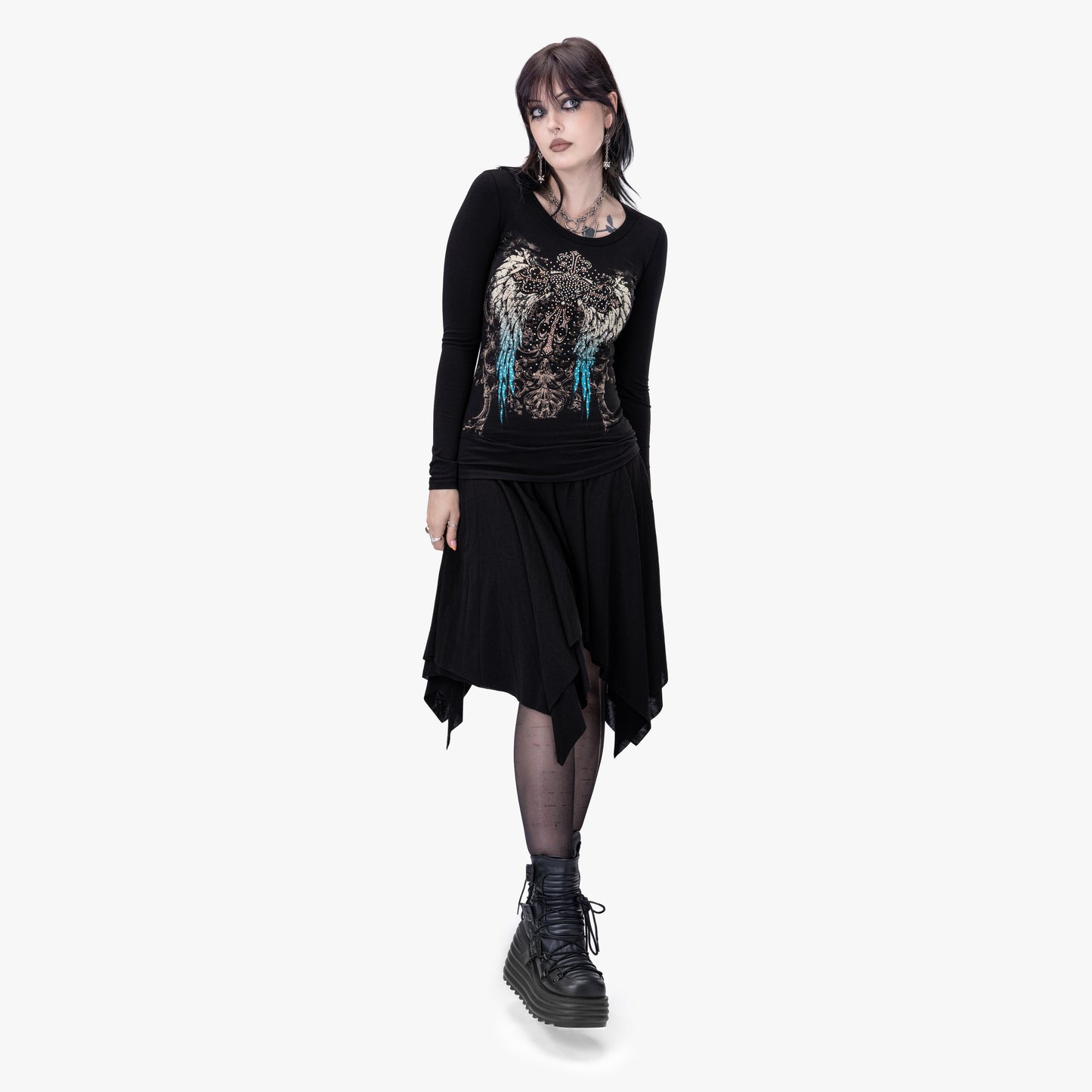 Angela Rhinestone Long Sleeve Black