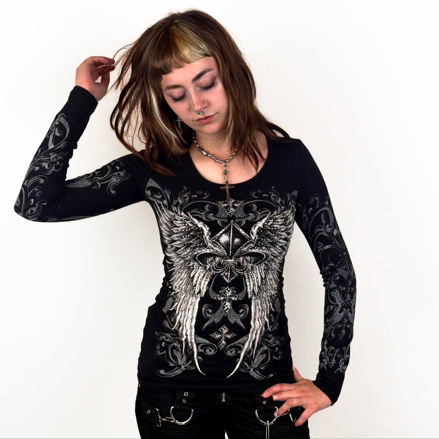 Celestia Rhinestone Long Sleeve Black