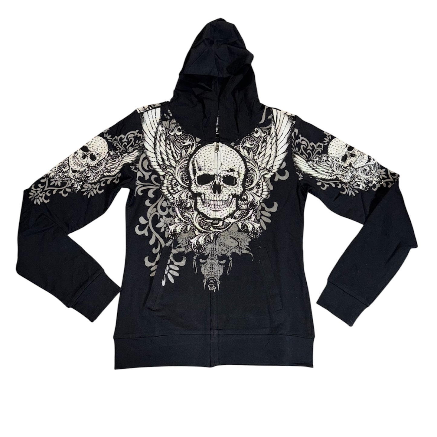 Skull Zip Up Rhinestone Hoodie