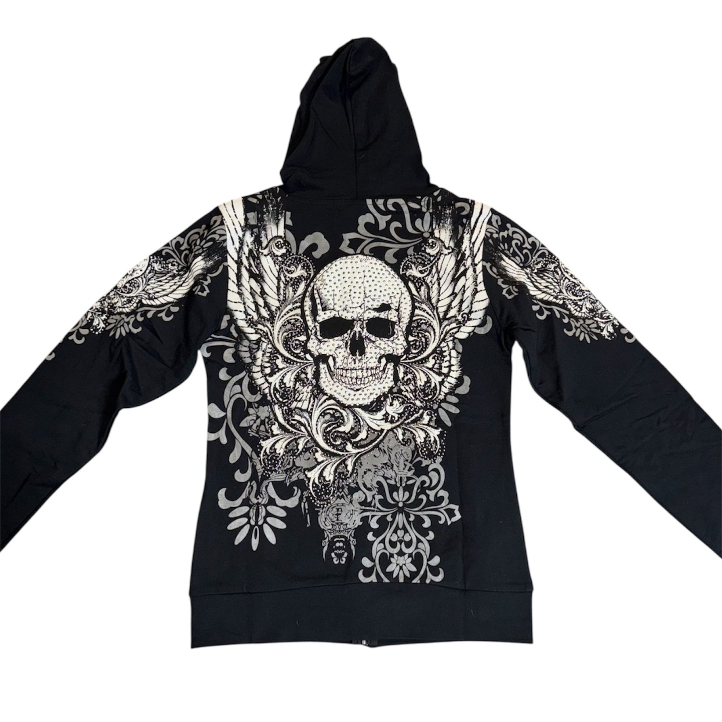 Skull Zip Up Rhinestone Hoodie