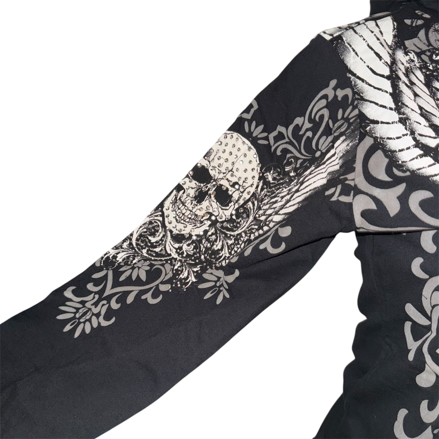 Skull Zip Up Rhinestone Hoodie