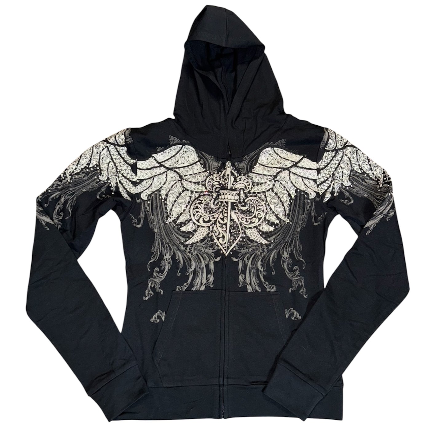 Fleur De Lis Zip Up Rhinestone Hoodie