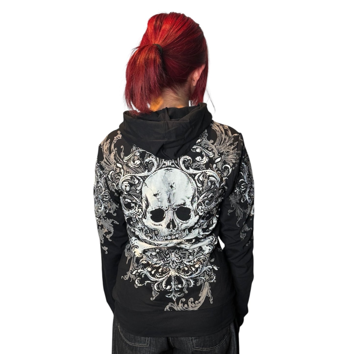 Skull Rhinestone Zip Up Hoodie
