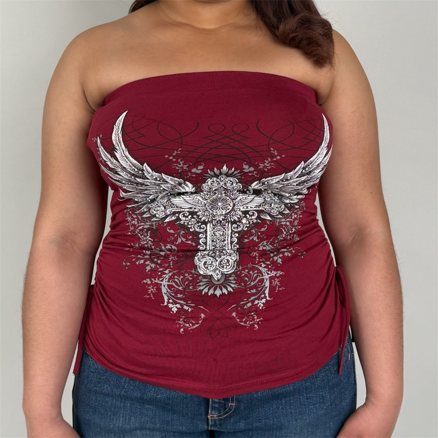 Heaven Rhinestone Tube Top Burgundy