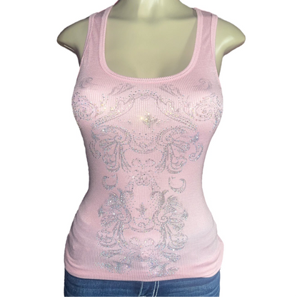 Obsessed Rhinestone Rib Knit Tank Top