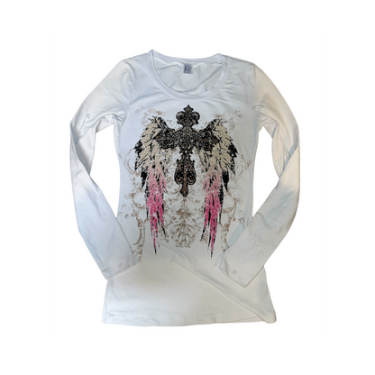 Angela Rhinestone Long Sleeve White