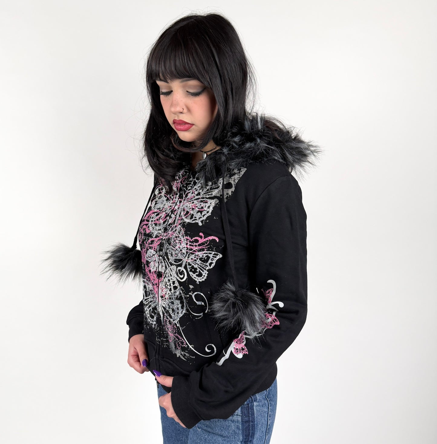 Charmed Midnight Rhinestone Zip Up Hoodie