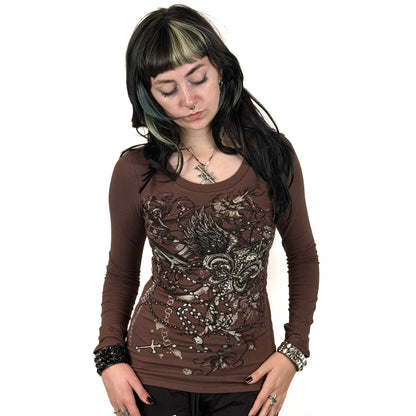 Bella Rhinestone Long Sleeve Brown