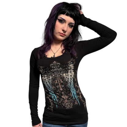 Angela Rhinestone Long Sleeve Black