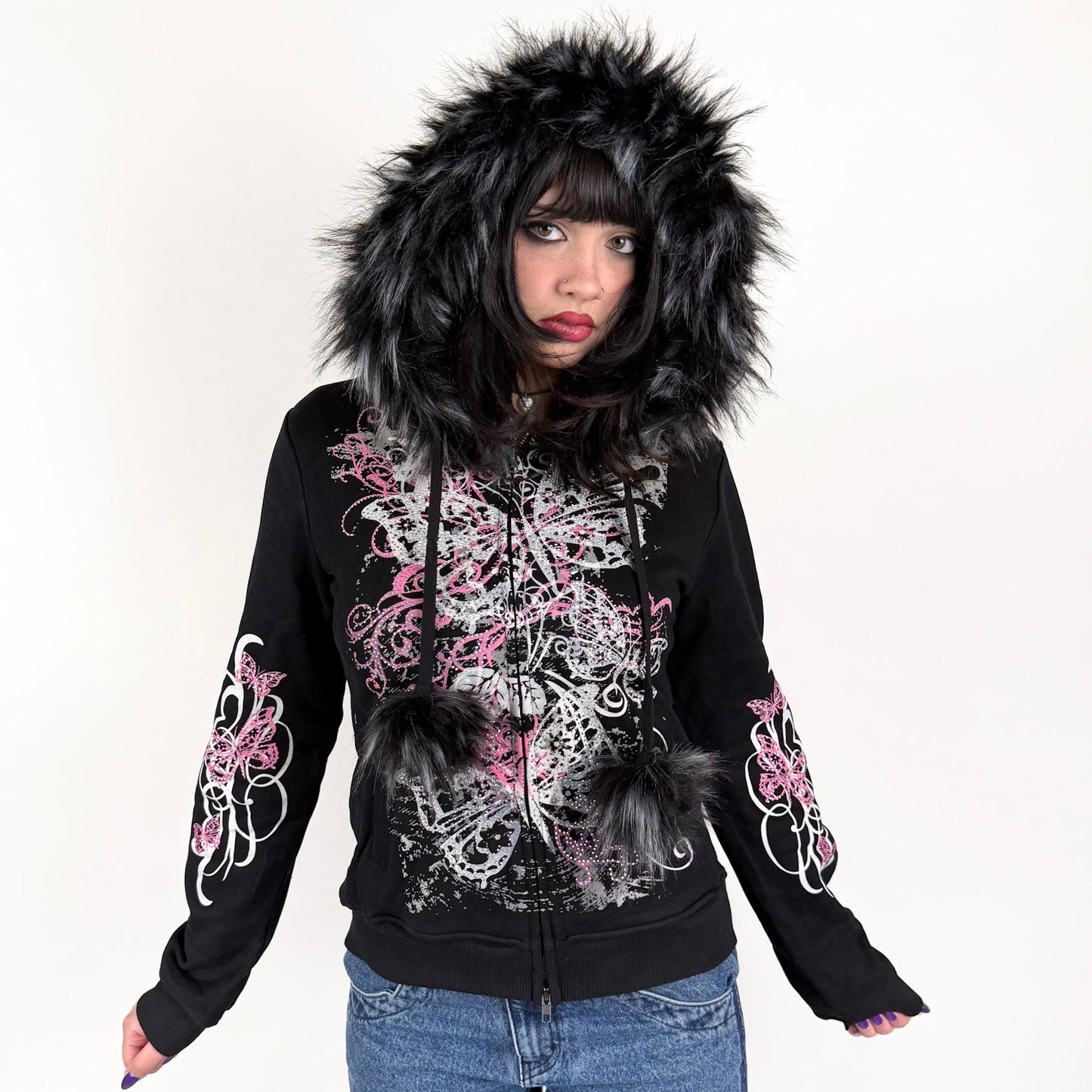 Charmed Midnight Rhinestone Zip Up Hoodie