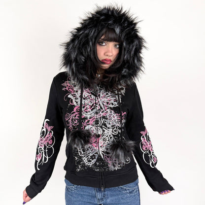 Charmed Midnight Rhinestone Zip Up Hoodie