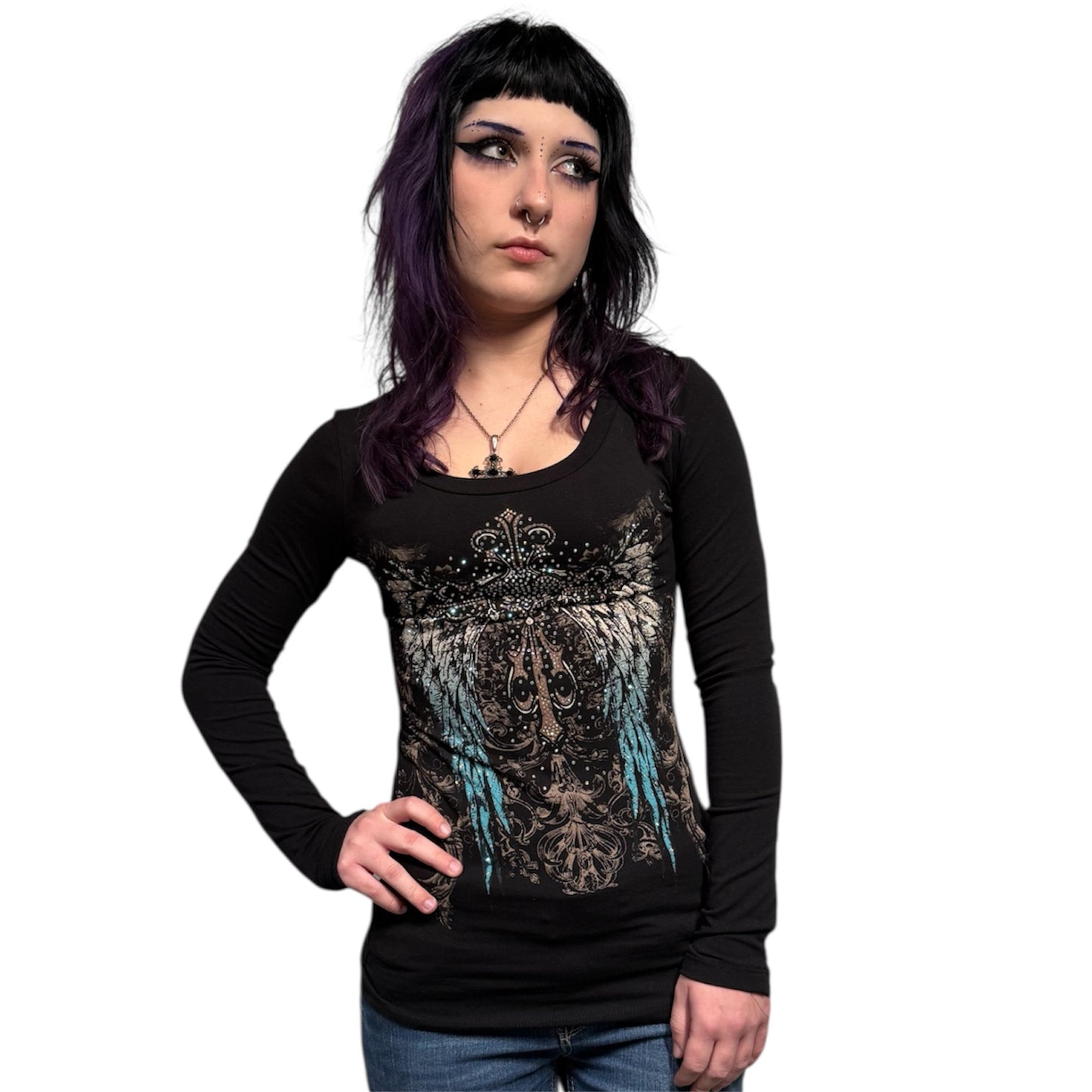 Angela Rhinestone Long Sleeve Black