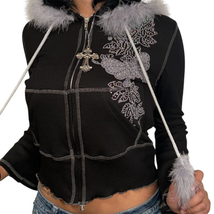 Butterfly Bliss Zip Up Hoodie Black