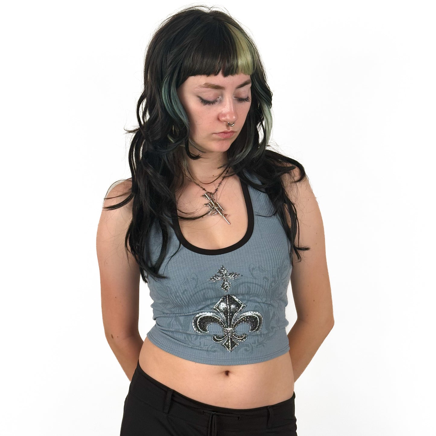 Lilia Rhinestone Halter Top Blue