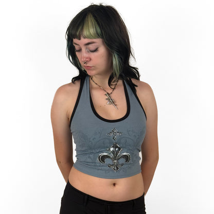 Lilia Rhinestone Halter Top Blue