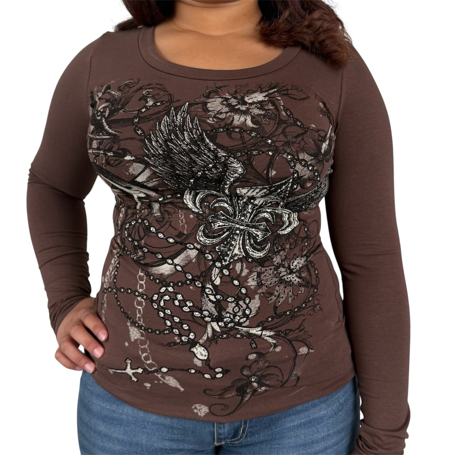 Bella Rhinestone Long Sleeve Brown