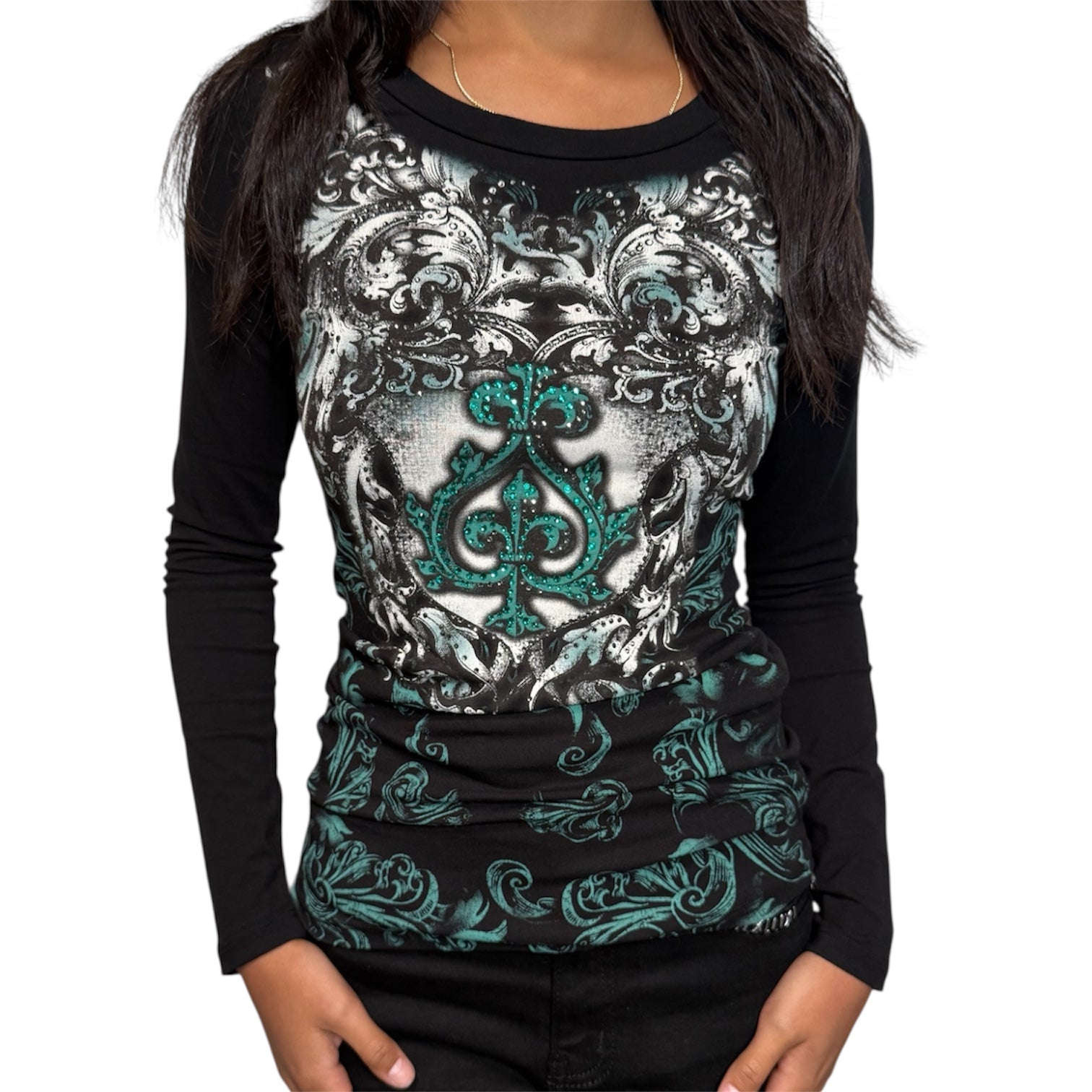 Aurora Rhinestone Long Sleeve Teal – Ellie Rose