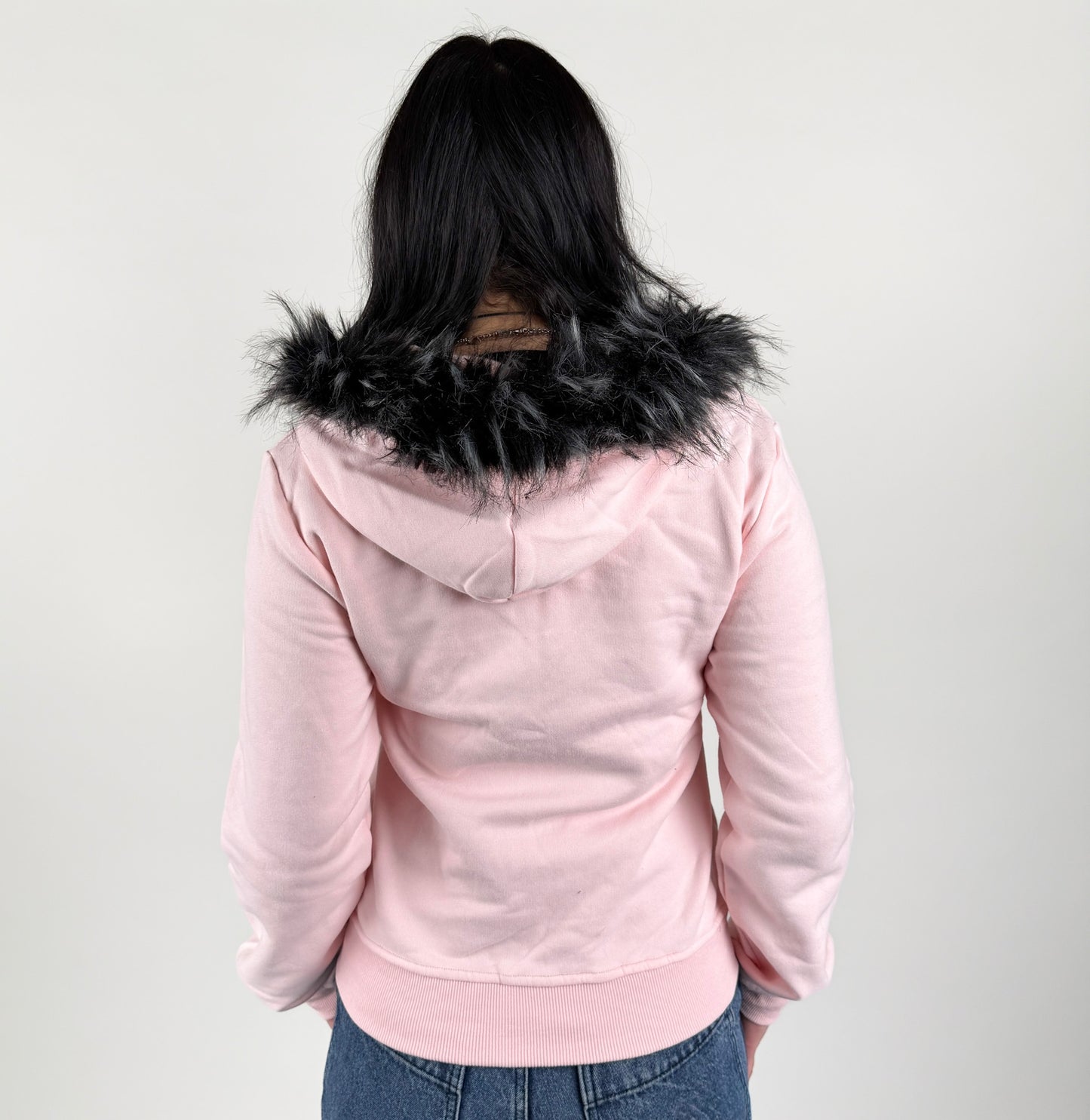 Stella Rhinestone Zip Up Fur Hoodie