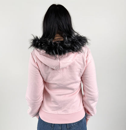 Stella Rhinestone Zip Up Fur Hoodie