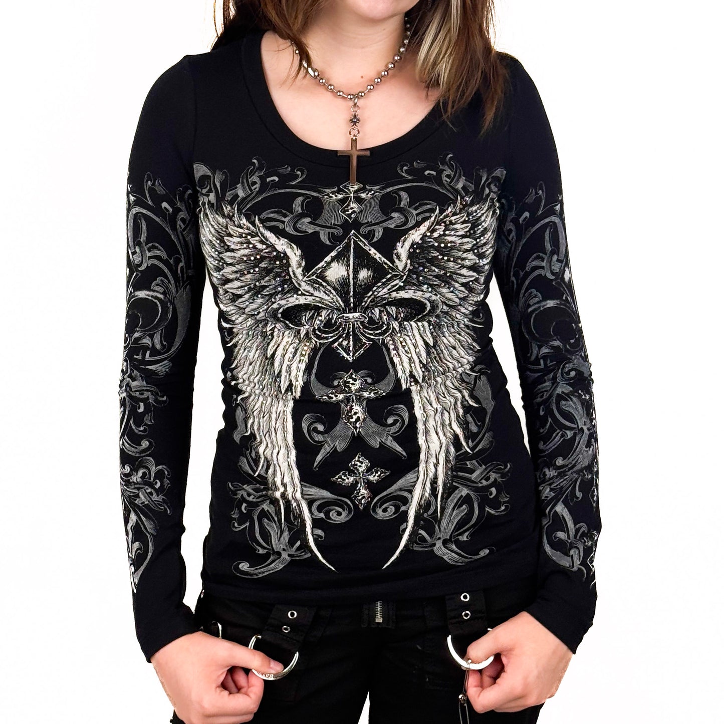 Celestia Rhinestone Long Sleeve Black