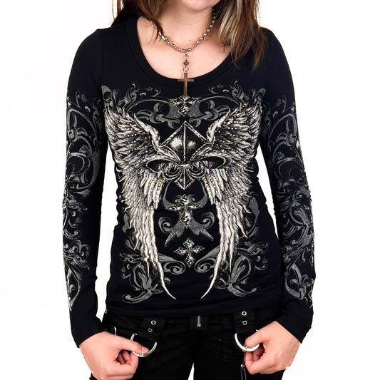 Celestia Rhinestone Long Sleeve Black
