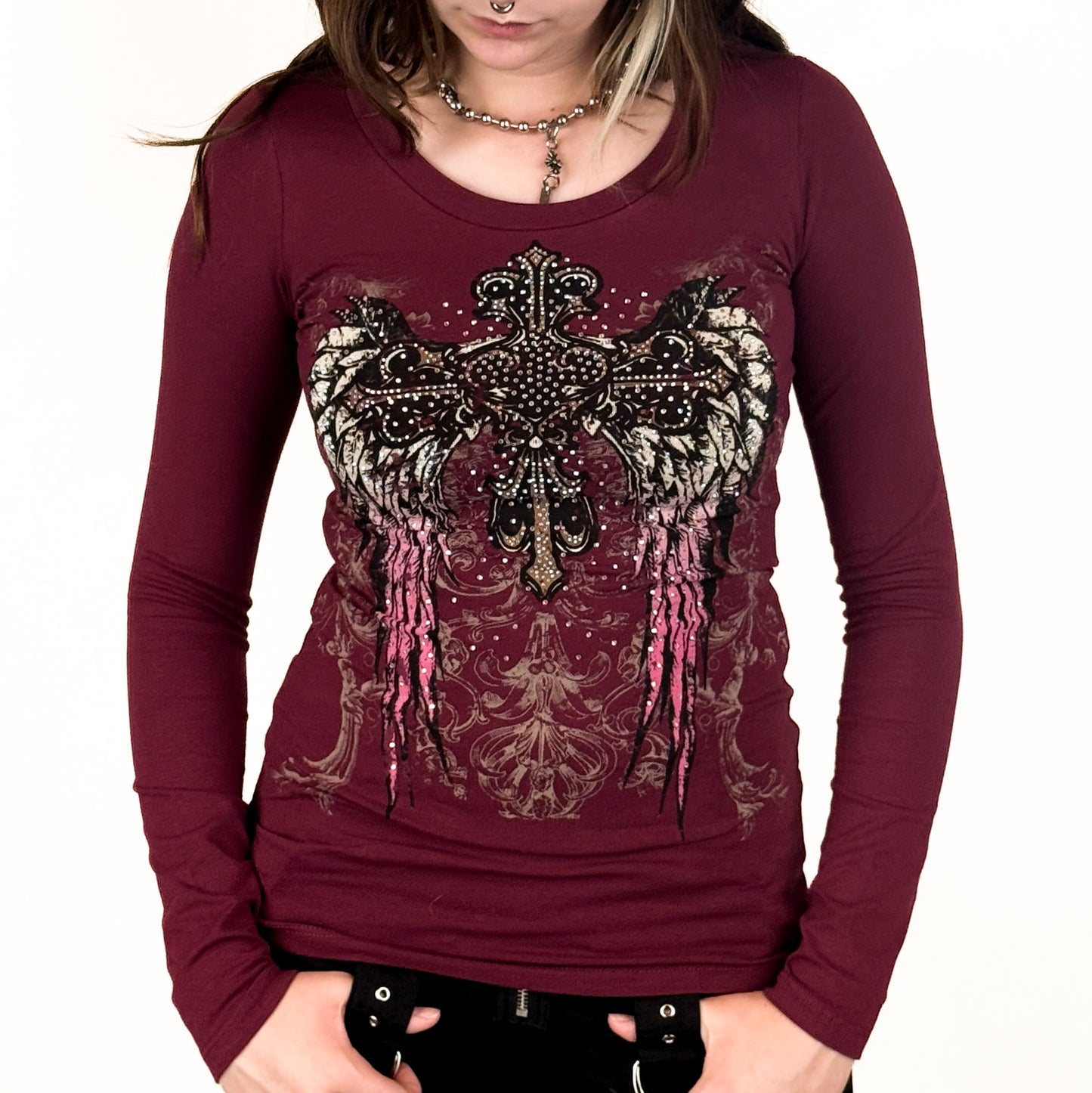 Angela Rhinestone Long Sleeve Burgundy