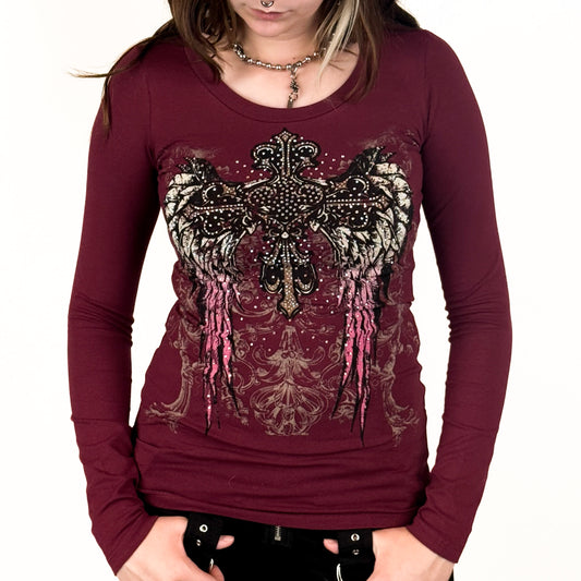 Angela Rhinestone Long Sleeve Burgundy