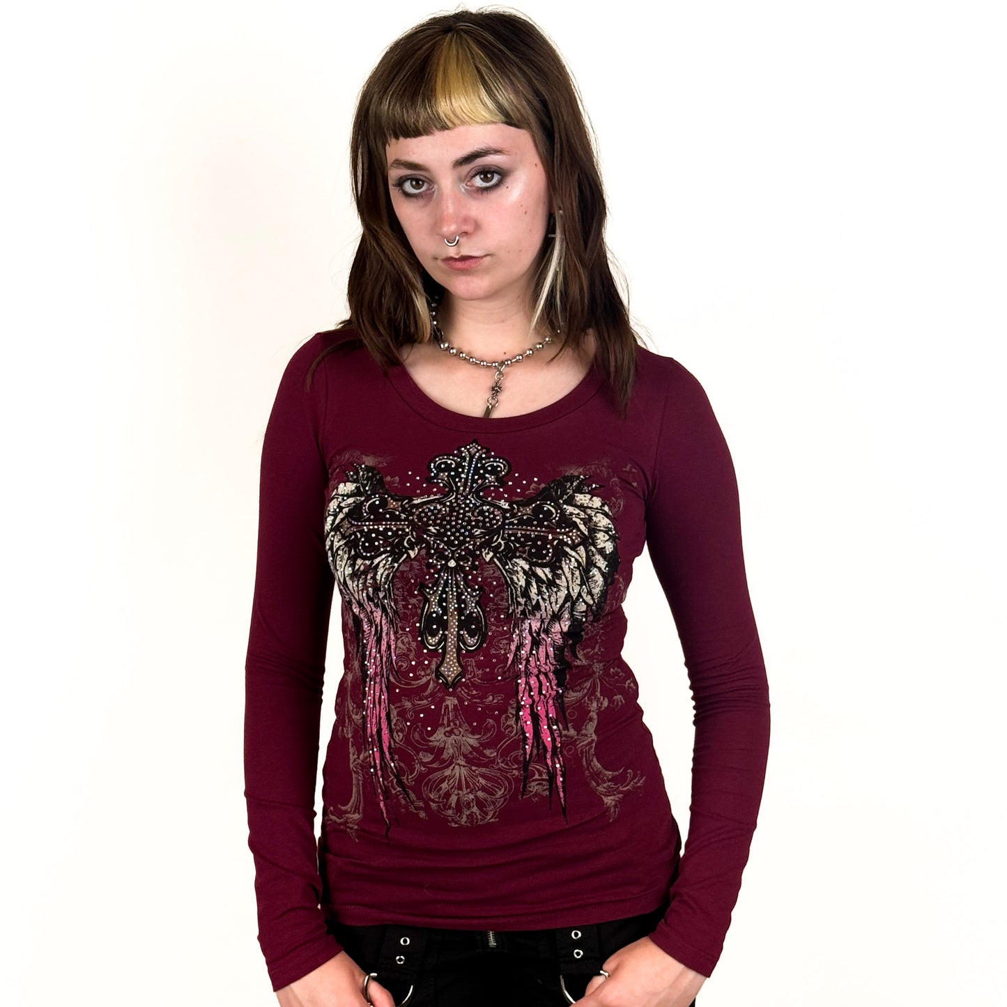 Angela Rhinestone Long Sleeve Burgundy