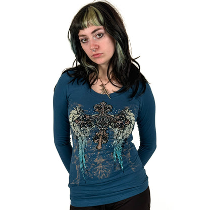 Angela Rhinestone Long Sleeve Teal