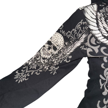Skull Zip Up Rhinestone Hoodie