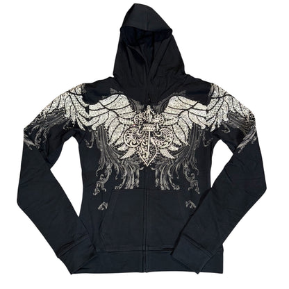 Fleur De Lis Zip Up Rhinestone Hoodie