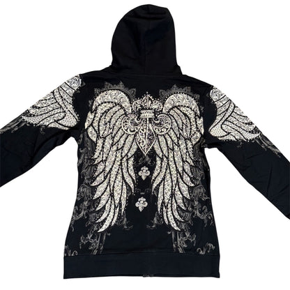 Fleur De Lis Zip Up Rhinestone Hoodie