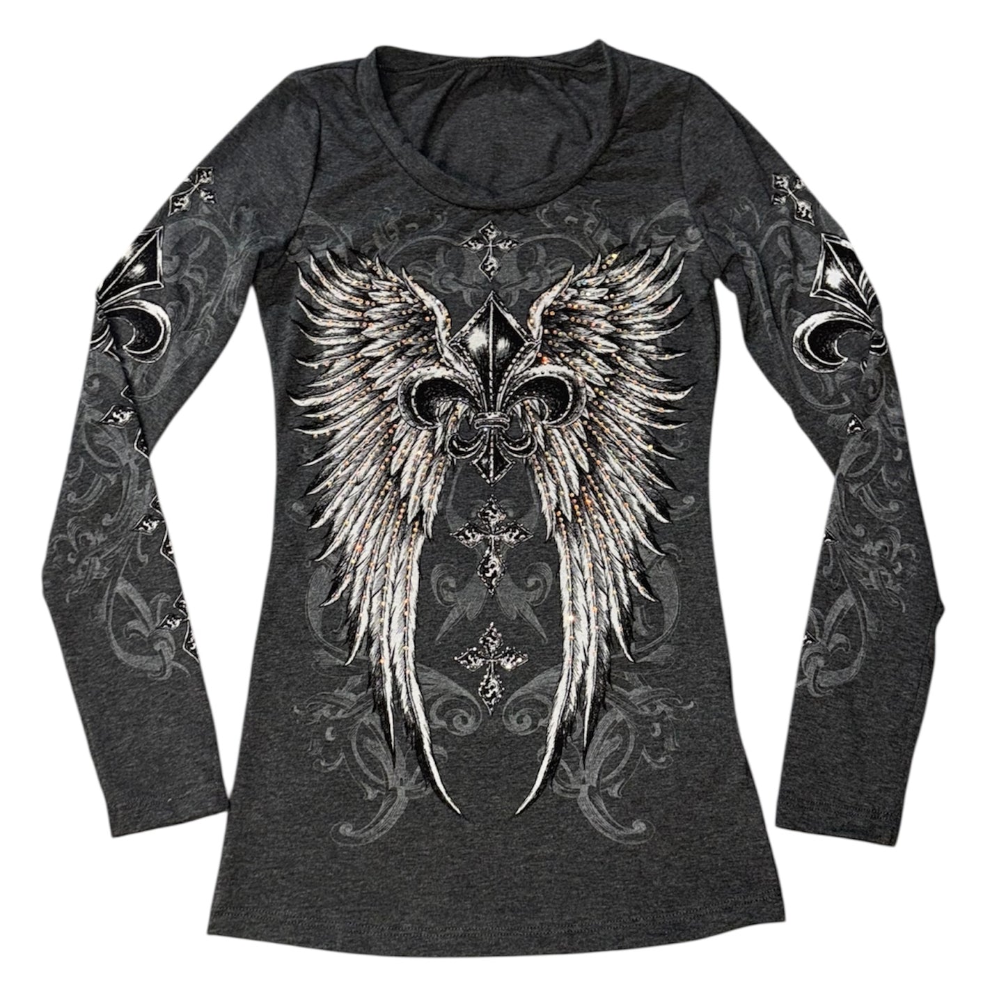 Celestia Rhinestone Long Sleeve Charcoal