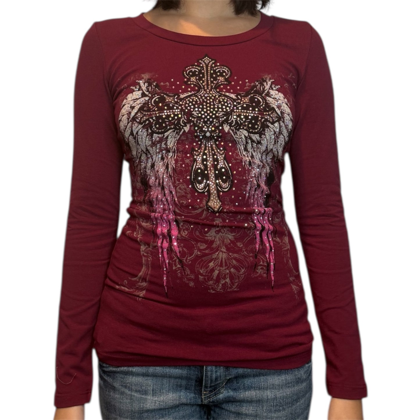 Angela Rhinestone Long Sleeve Burgundy