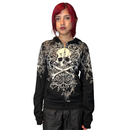 Skull Rhinestone Zip Up Hoodie
